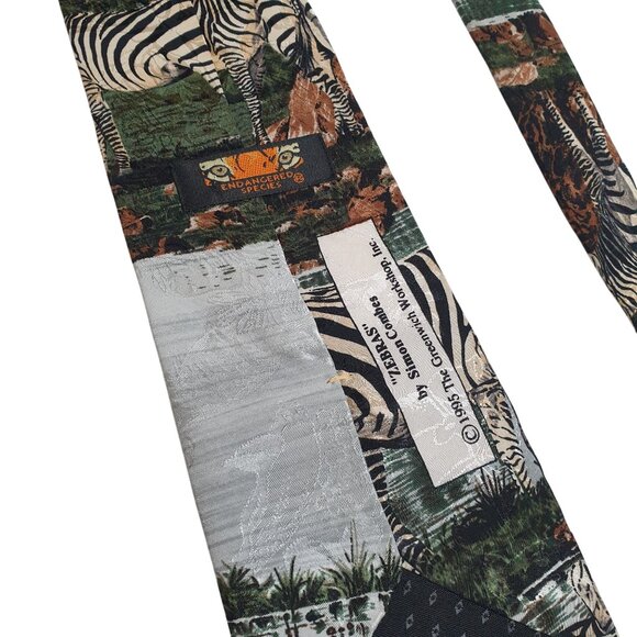 Simon Combes Art Zebra Safari Silk Tie Vintage Endangered Species 1995 Zoo Vet - Picture 5 of 6